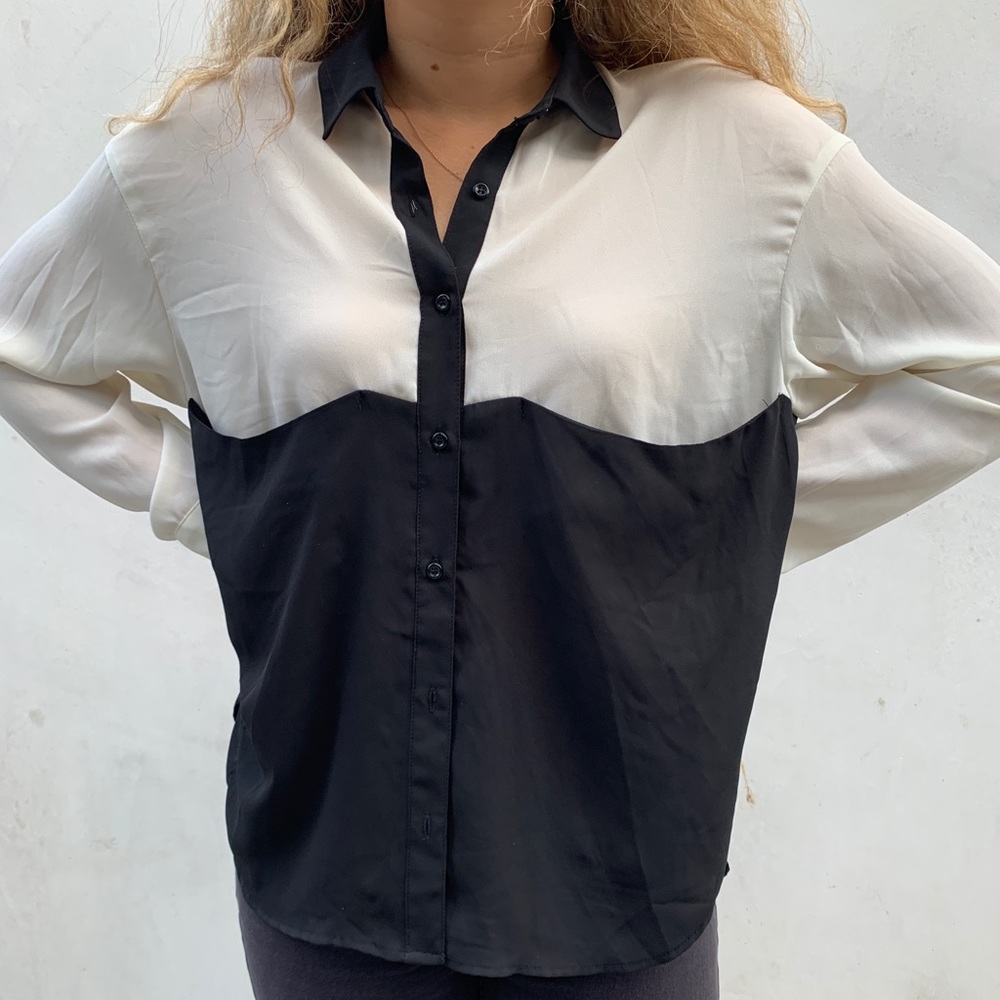 Color-block button down blouse